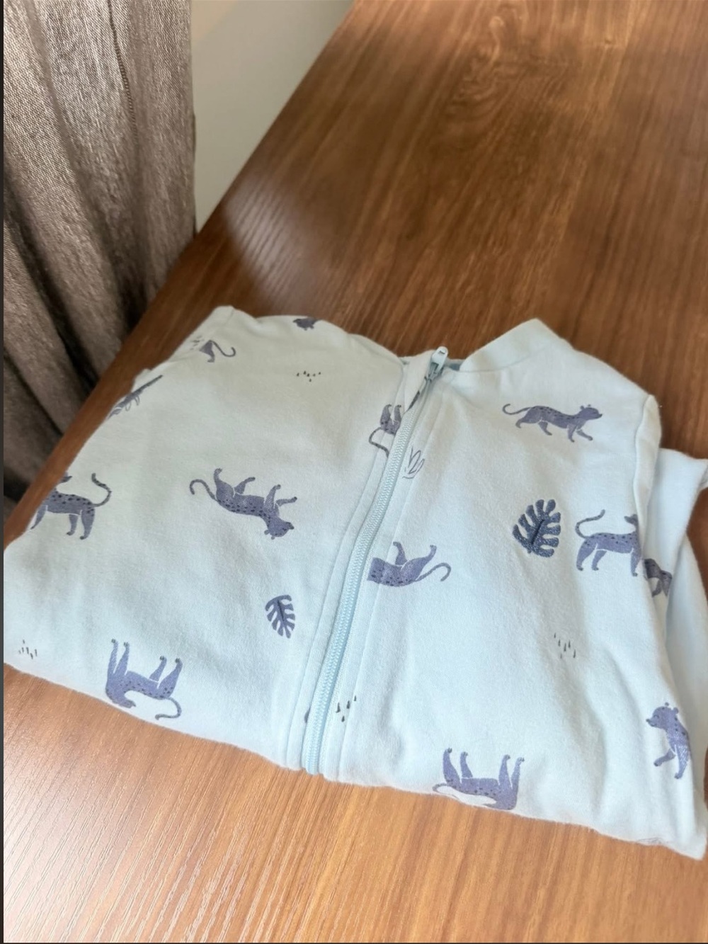 Pekkle - 24 months - Light Blue Zip-Up Baby Onesie with Navy Cat Print